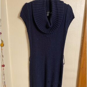 Crochet navy blue sweater dress with sparkle, short sleeve, kneelength guc Rue21